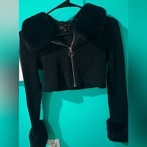 Hot & Delicious Black Faux Fur Trim Jacket